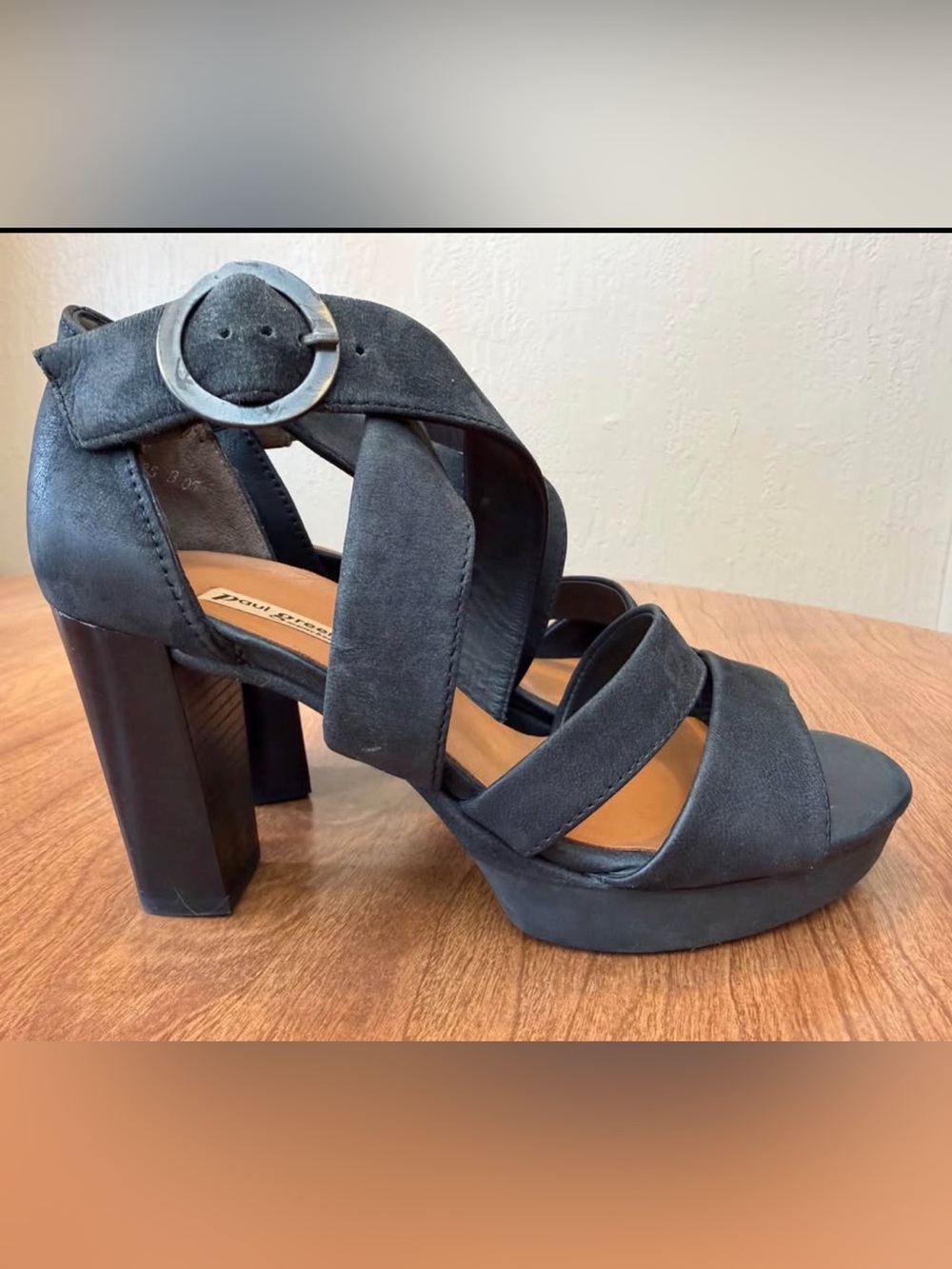 Paul Green Black Suede Platform Heels with Buckle